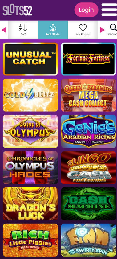 Slots52 Casino Mobile Preview 2