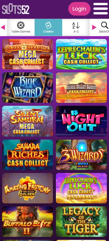 Slots52 Casino Mobile Preview 1