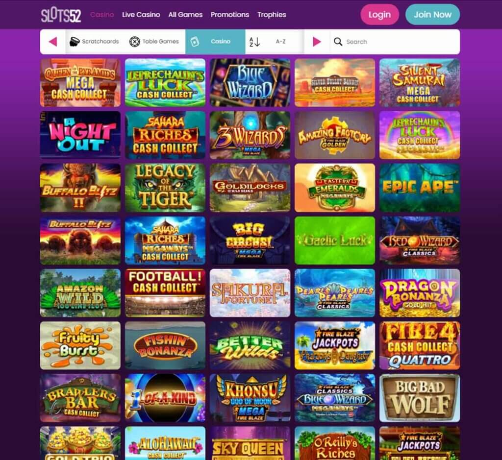 Slots52 Casino home page review
