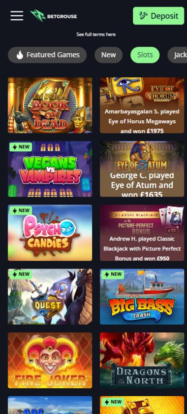 Betgrouse Casino Mobile Preview 2