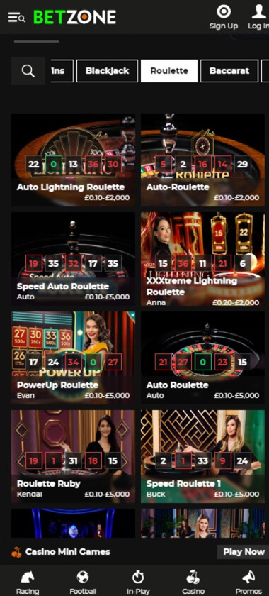 Betzone Casino Mobile Preview 1