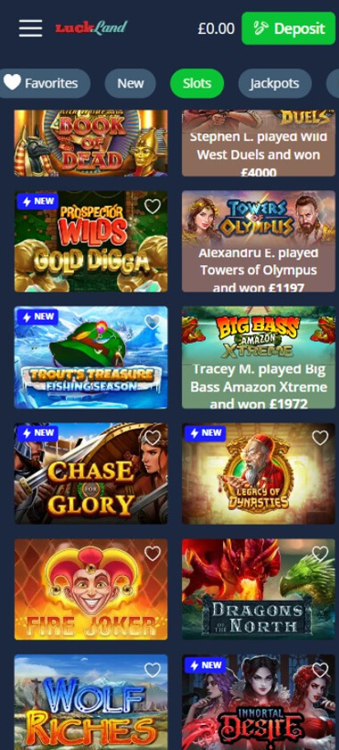 LuckLand Casino Mobile Preview 1