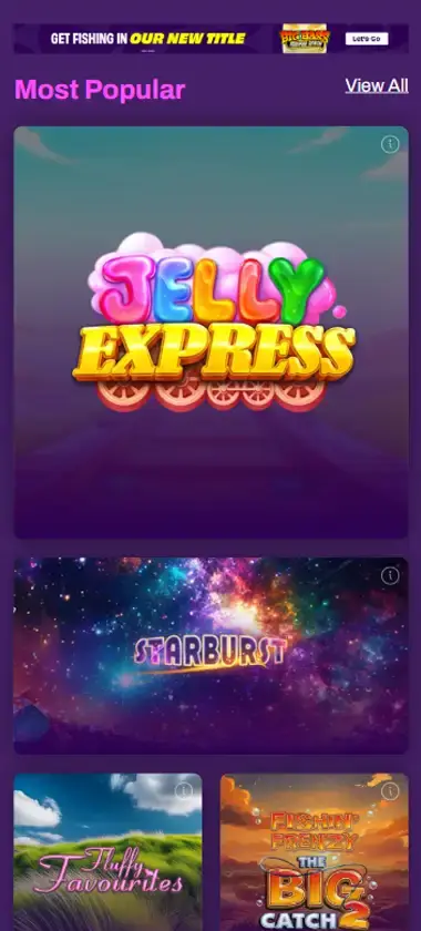 Lucky Pants Bingo Casino mobile slots interface screenshot showing slot game selection with popular titles and filtering options - captured during platform testing