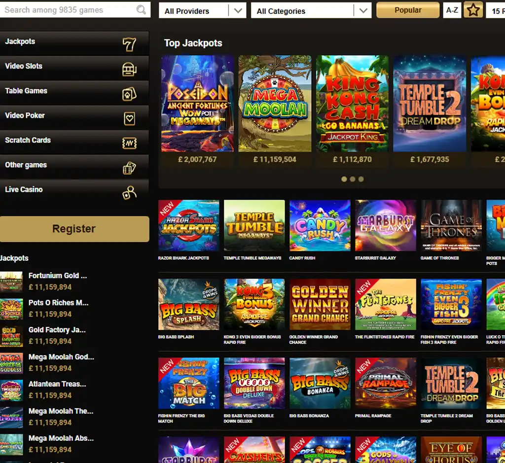 Mega Riches Casino desktop homepage screenshot displaying main lobby with featured games, promotions and navigation menu - tested Mega Riches Casino desktop homepage screenshot displaying main lobby with featured games, promotions and navigation menu - tested