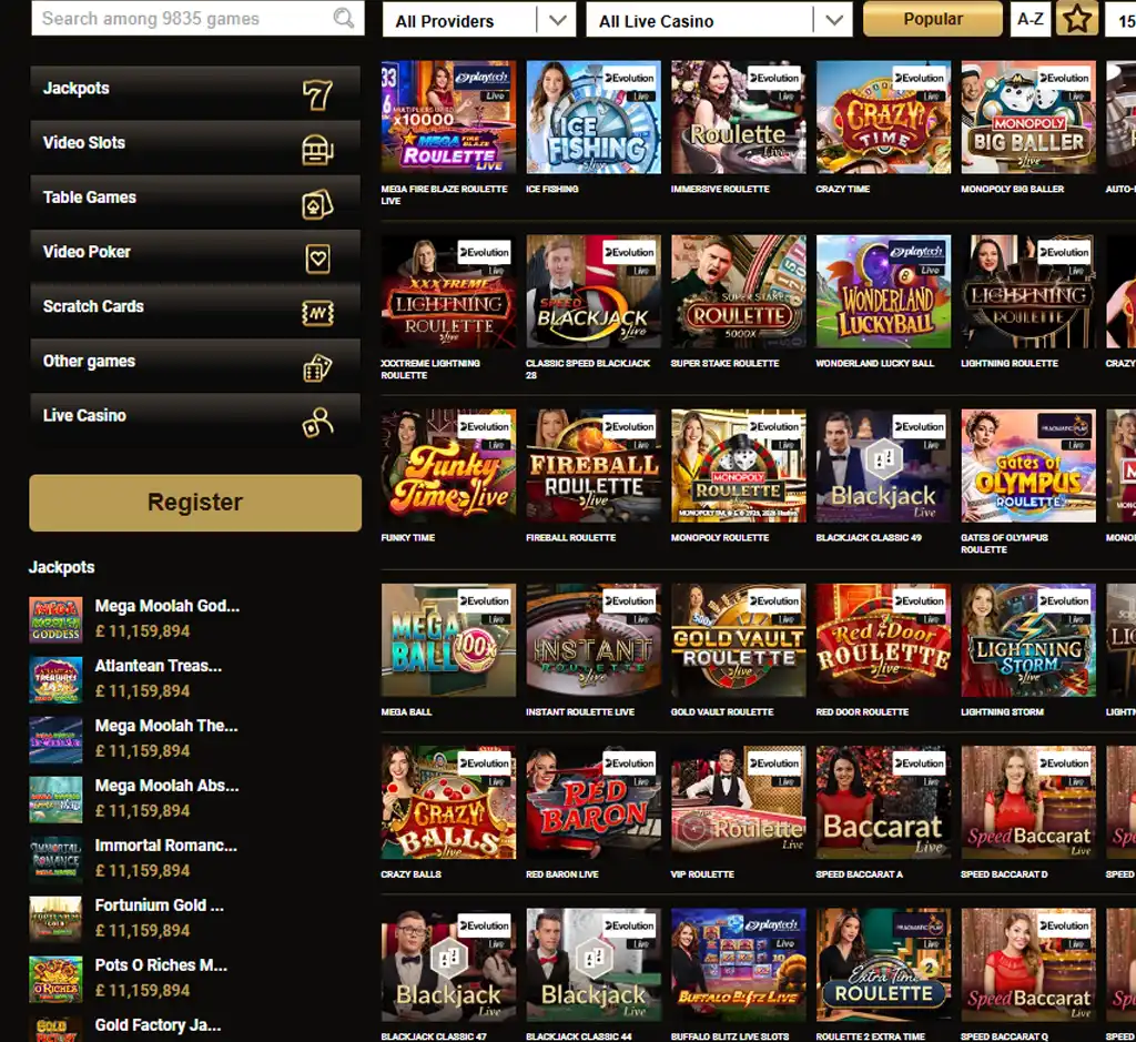 Mega Riches Casino desktop live casino lobby screenshot featuring live dealer games and real-time streaming interface - review testing Mega Riches Casino desktop live casino lobby screenshot featuring live dealer games and real-time streaming interface - review testing