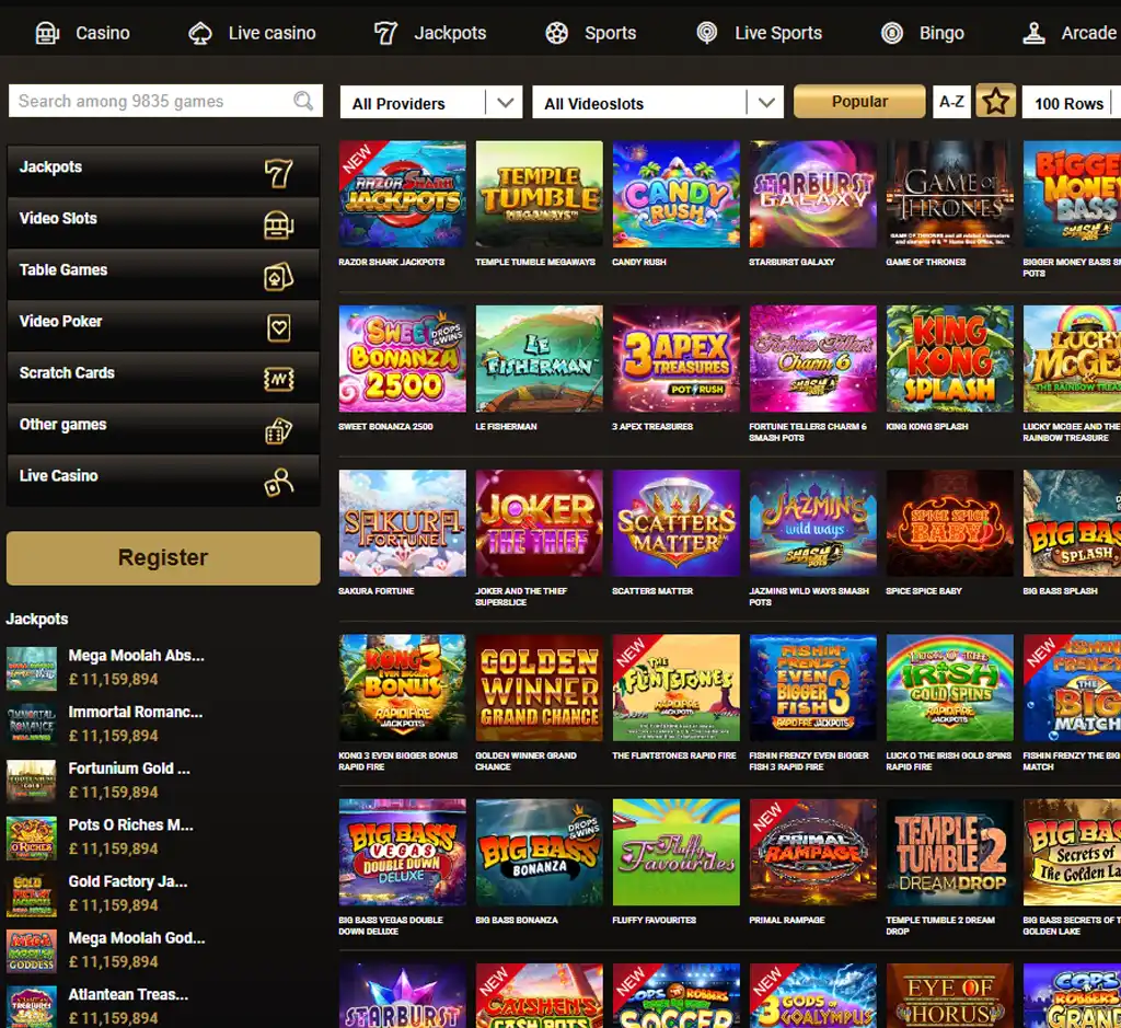 Mega Riches Casino desktop slots lobby screenshot presenting variety of slot games with categories and providers - verified Mega Riches Casino desktop slots lobby screenshot presenting variety of slot games with categories and providers - verified