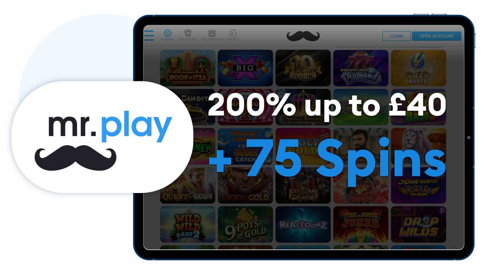 mr.play Casino 200% up to £40 + 75 spins