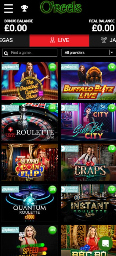 O'Reels Casino Mobile Preview 2