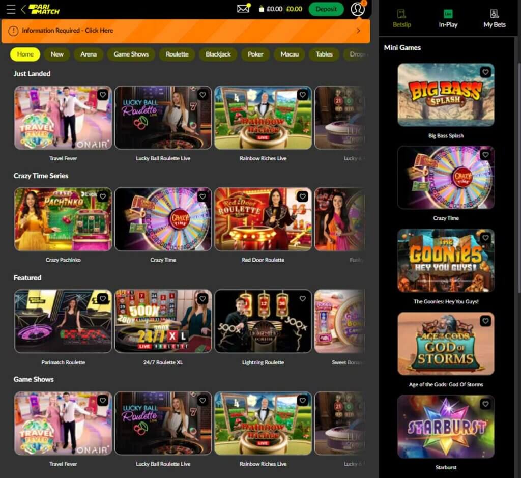 Parimatch Casino Desktop preview 3