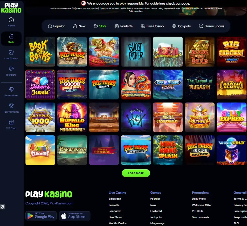 Play Kasino Casino desktop slots lobby screenshot presenting variety of slot games with categories and providers - verified Play Kasino Casino desktop slots lobby screenshot presenting variety of slot games with categories and providers - verified