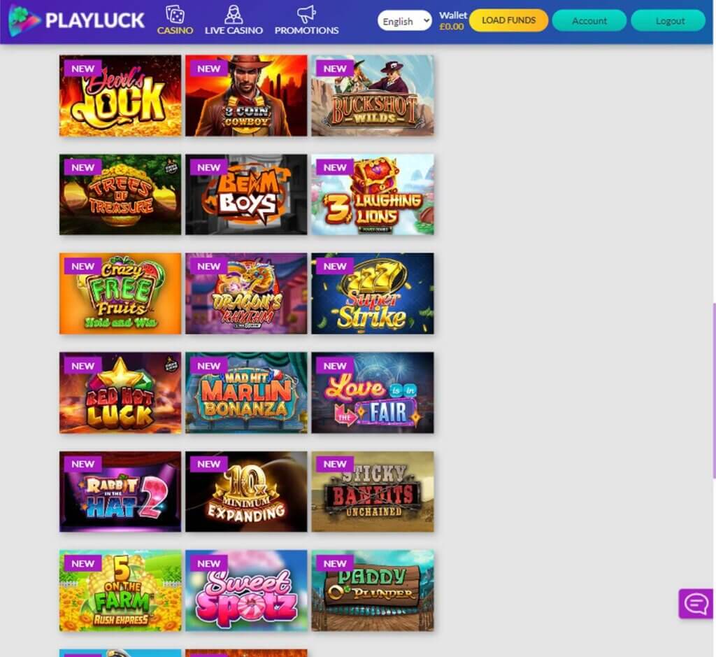 Playluck Casino Desktop preview 1