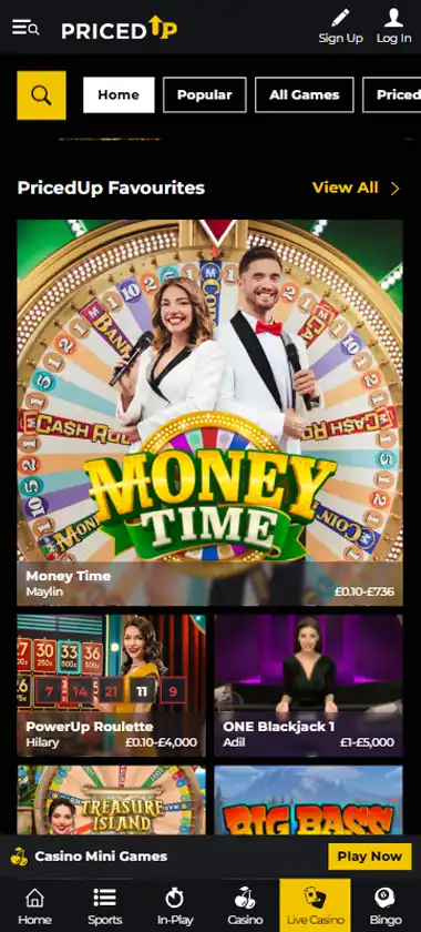PricedUp Casino Mobile Preview 2