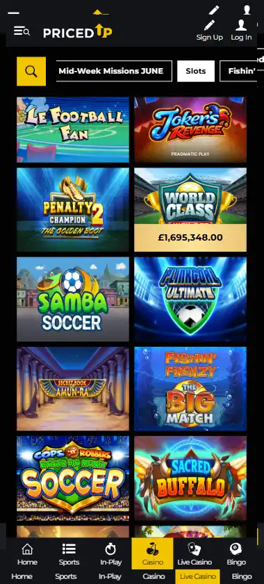 PricedUp Casino Mobile Preview 1