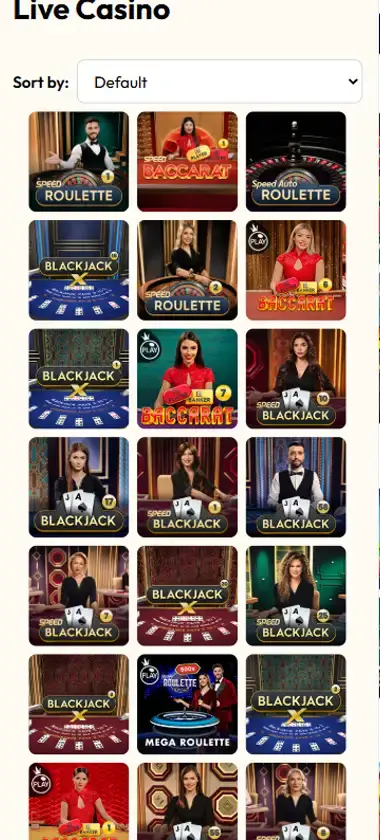 Royale Lounge Casino mobile live casino interface screenshot showing live dealer tables including blackjack and roulette - tested