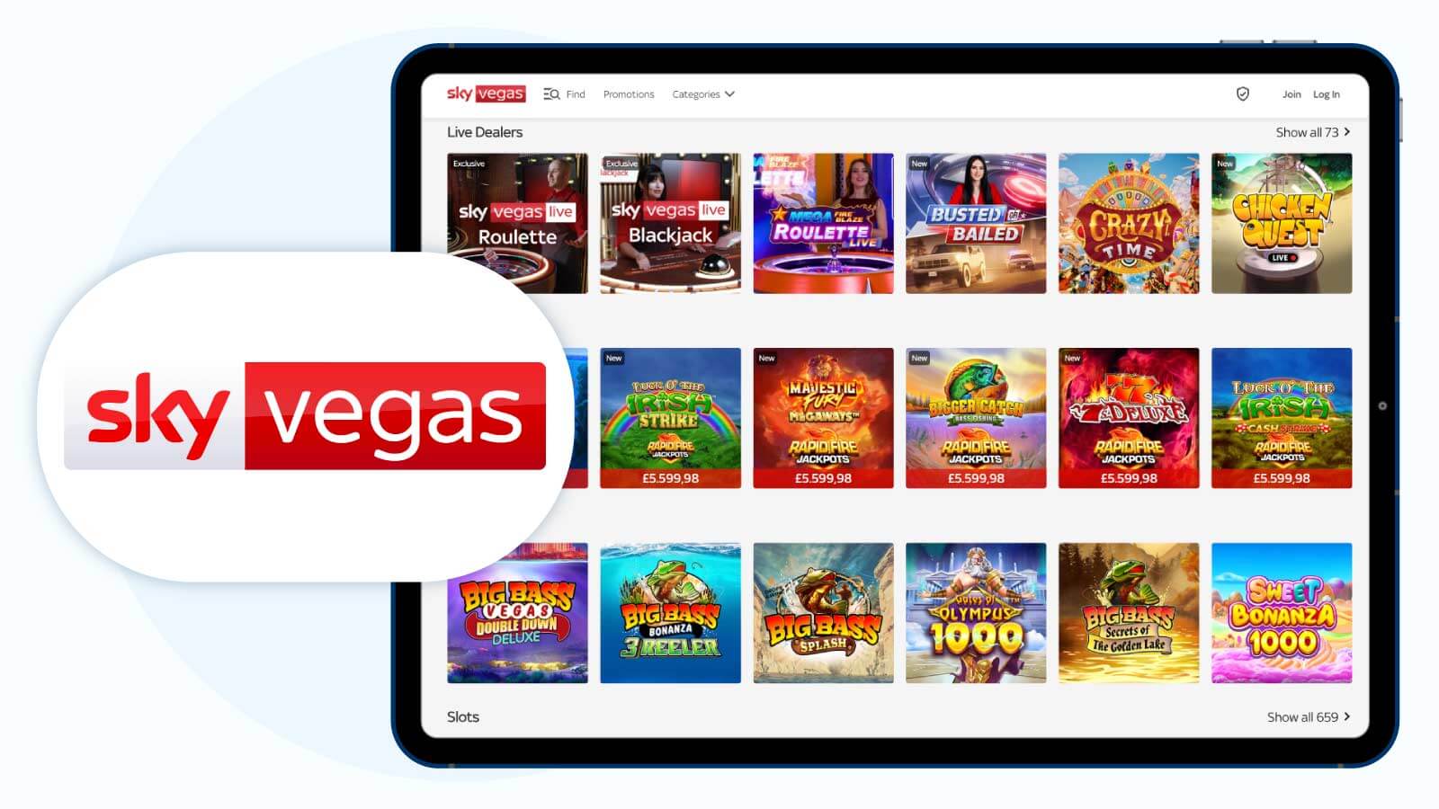 Deposit £5 and Get 250 Free Spins at Sky Vegas - Top Alternative Low Wagering Bonus UK