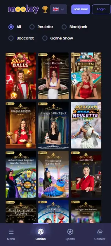 Moolzy Casino Mobile Preview 2