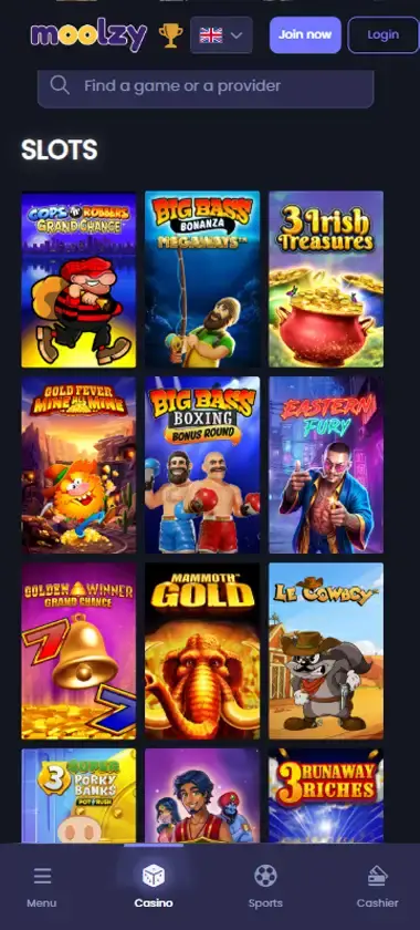 Moolzy Casino Mobile Preview 1