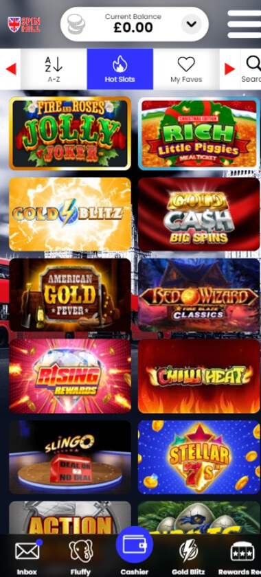 SpinHill Casino Mobile Preview 4