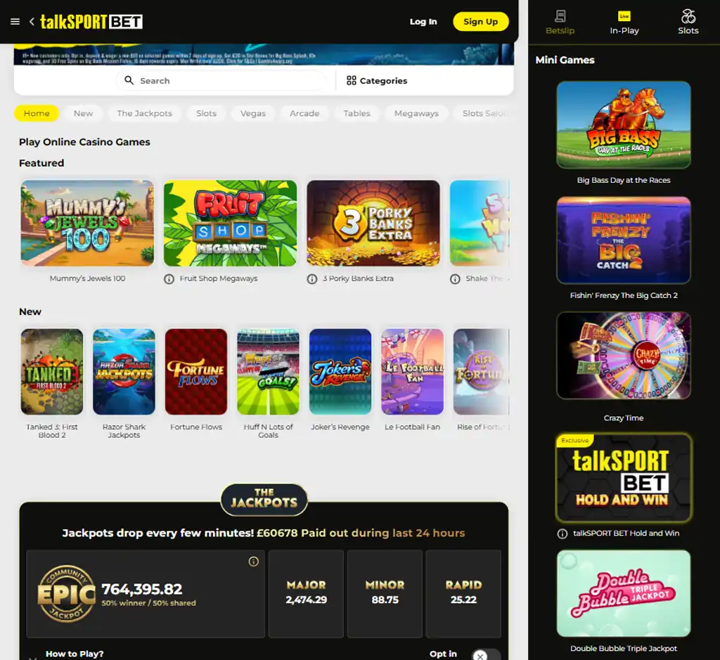 talkSPORT BET Casino desktop live casino lobby screenshot featuring live dealer games and real-time streaming interface - review testing