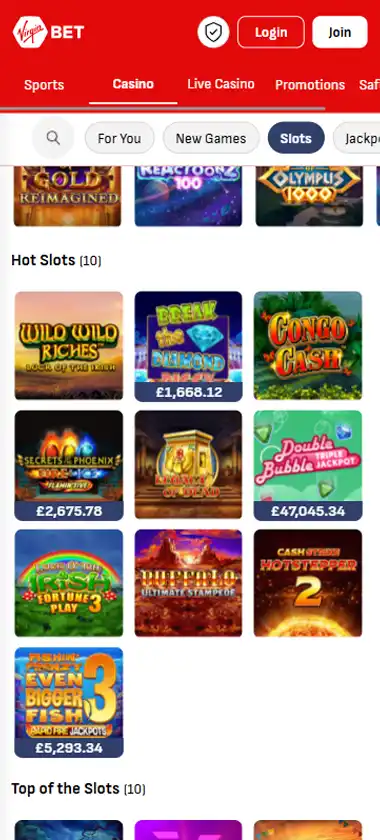 VirginBet Casino Mobile Preview 1
