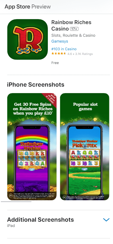 Rainbow Riches Casino App preview 1