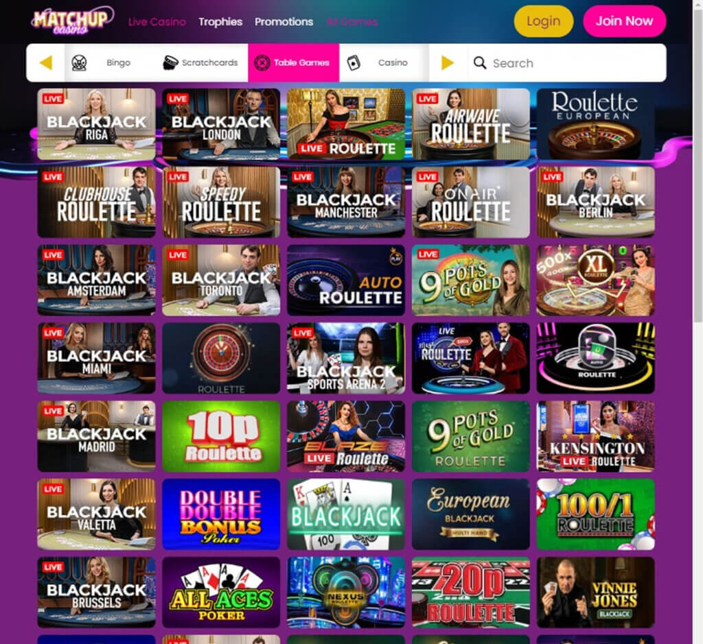 matchup-casino- dektop-preview- live-casino