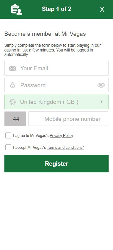 Mr Vegas Casino Registration Process Image 2