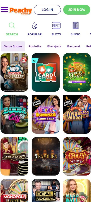 Peachy Games Casino Mobile Preview 2