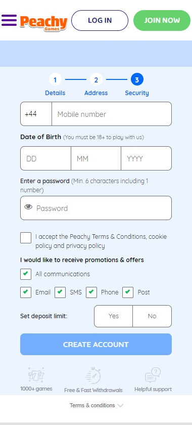 Peachy Games Casino Registration Process Image 3
