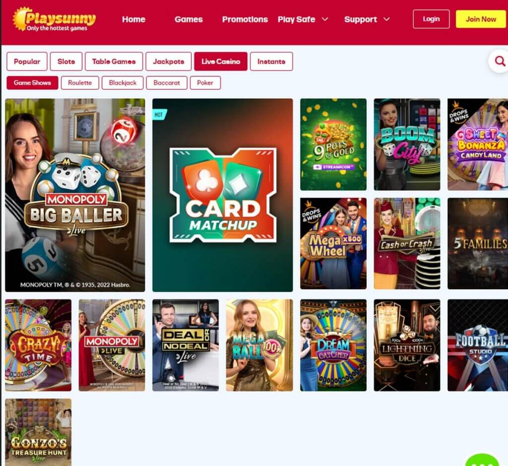 Playsunny Casino Desktop preview 2