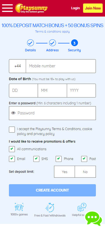 Playsunny Casino Registration Process Image 3