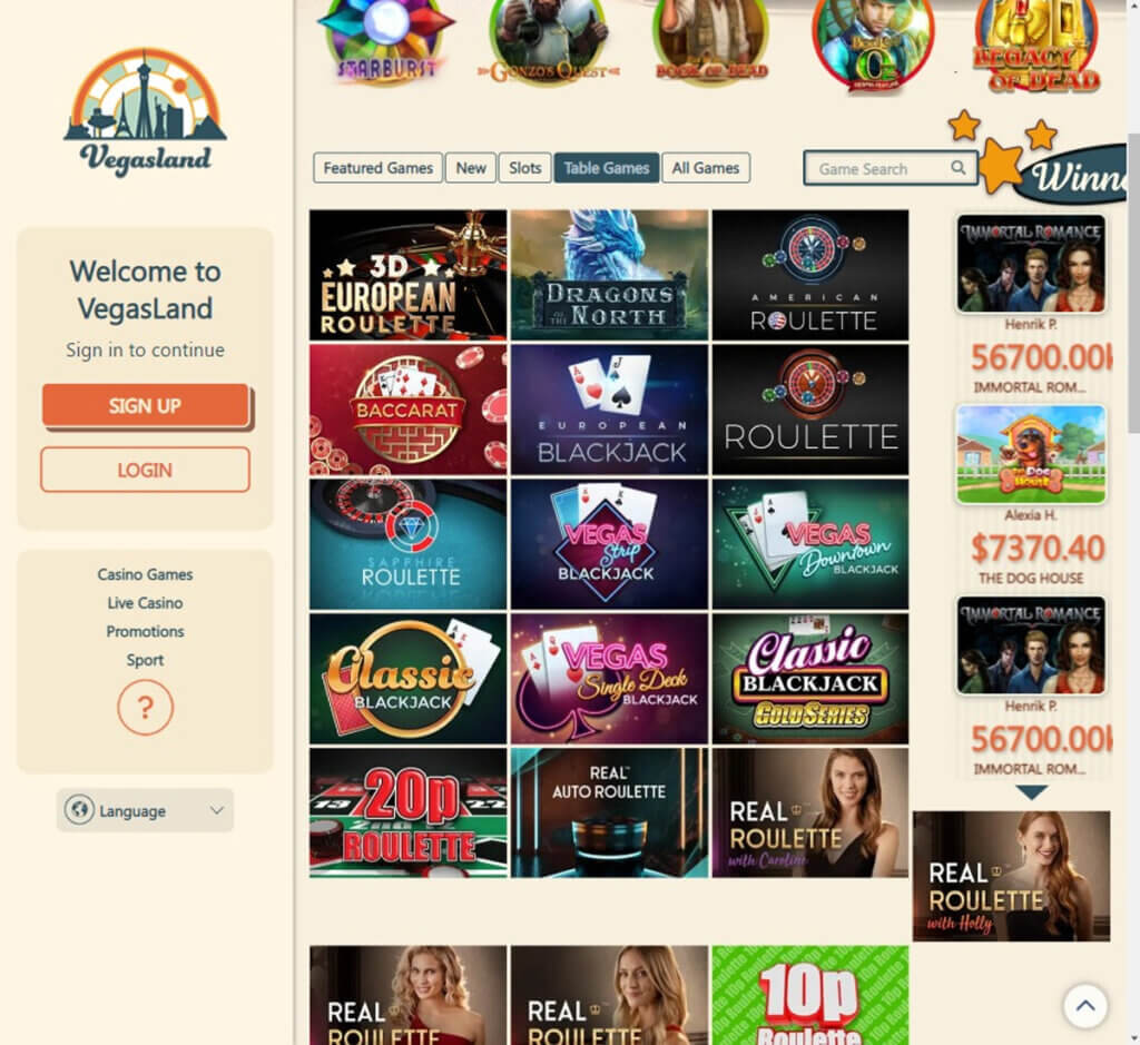 Vegas Land Casino Desktop preview 1
