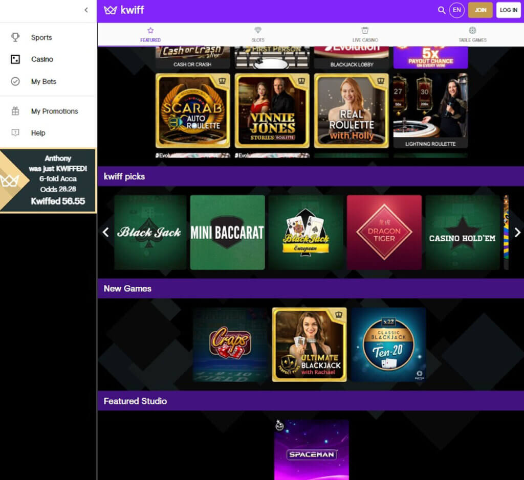 Kwiff Casino Desktop preview 1