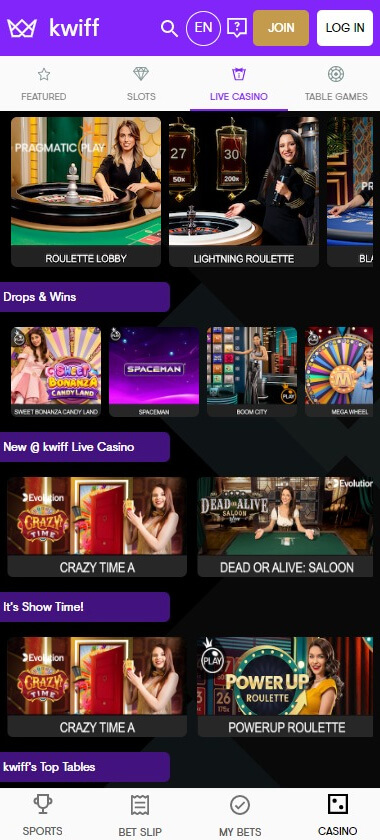 Kwiff Casino Mobile Preview 2