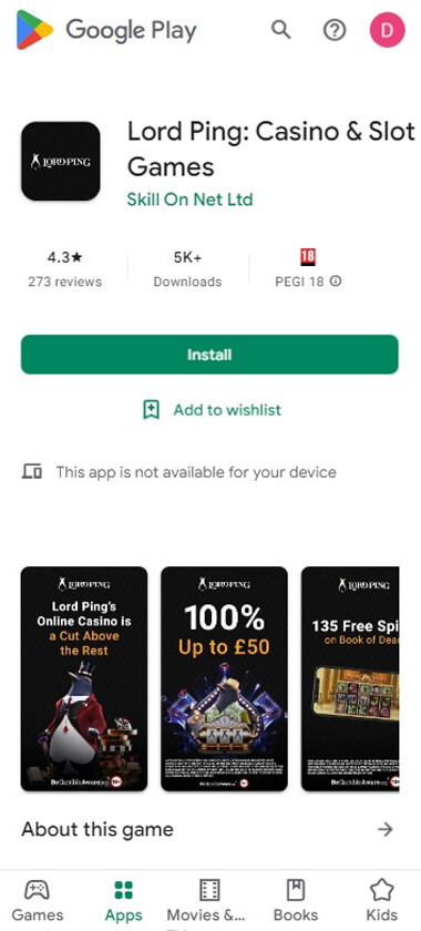 Lord Ping Casino App preview 1
