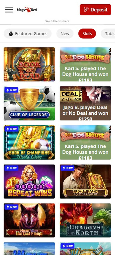 MagicRed Casino Mobile Preview 1