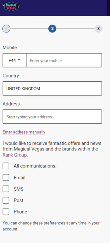 Magical Vegas Casino Registration Process Image 2