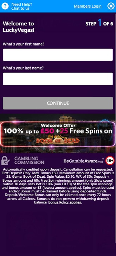 Lucky Vegas Casino Registration Process Image 1