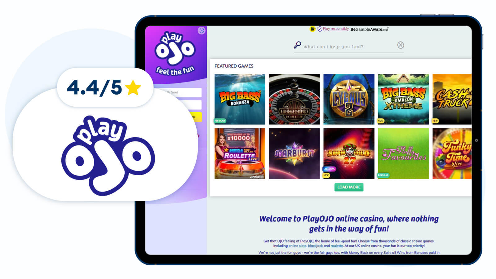 PlayOjo casino homepage