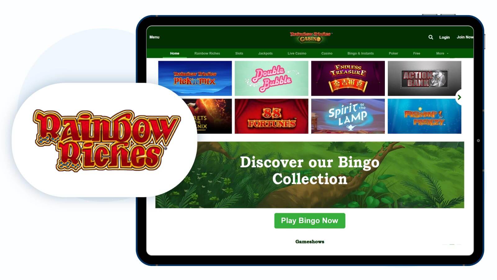Rainbow Riches Casino homepage