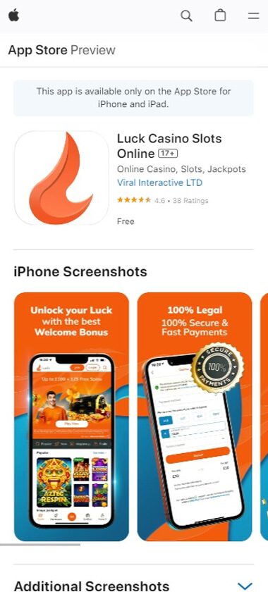 Luck.com Casino App preview 1