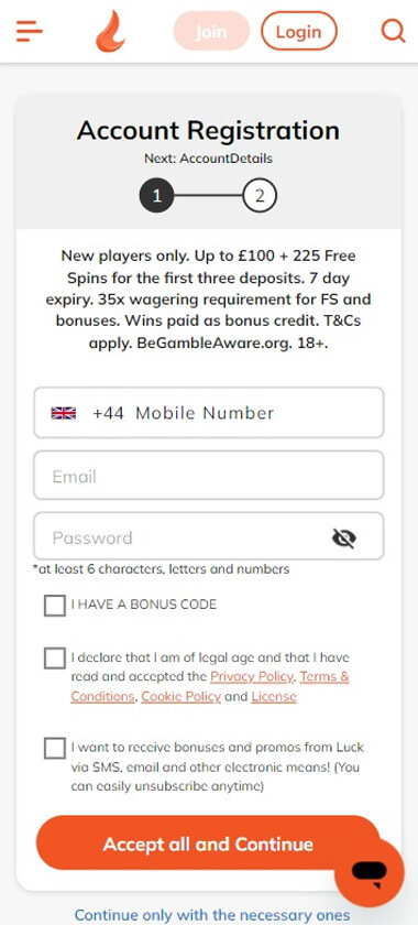 Luck.com Casino Registration Process Image 1
