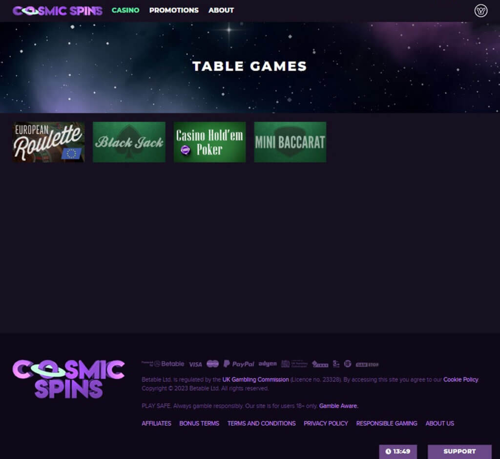 Cosmic Spins Casino Desktop preview 2