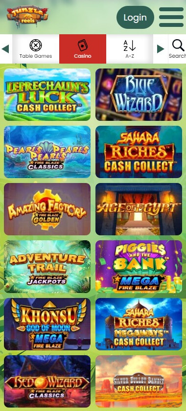 Jungle Reels Casino Mobile Preview 1