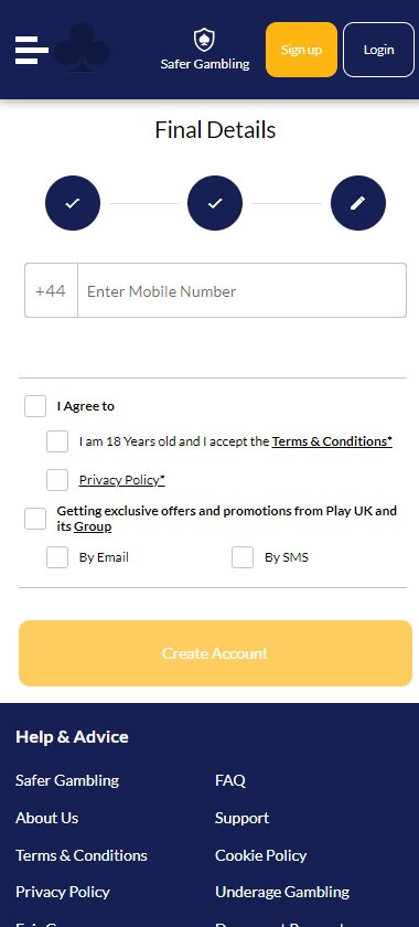 PlayUK Casino Registration Process Image 3