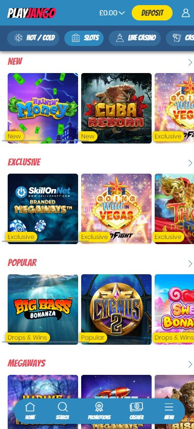 PlayJango Casino Mobile Preview 1