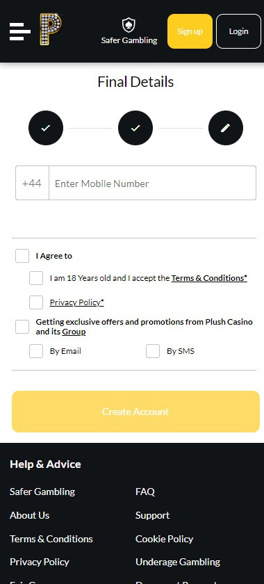 Plush Casino Registration Process Image 3