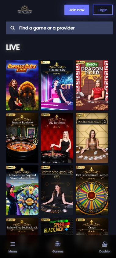 Royal House Casino Mobile Preview 1